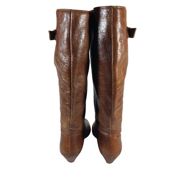 STEVE MADDEN! PECAN BROWN WEATHERED LOOK GENUINE LEATHER WEDGE HEELS BOOTS!SZ 8M - Picture 8 of 12